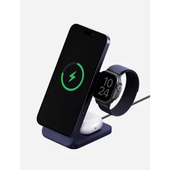 ENERGEA MagTrio 2 3-i-1 25W Qi2 hopfällbar trådlös laddstation blå