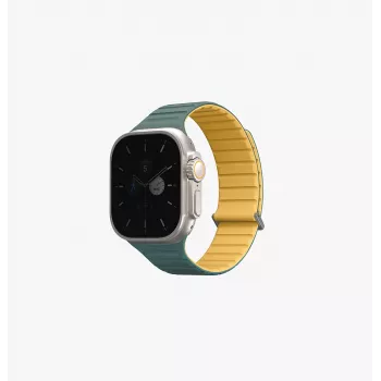 UNIQ Revix Evo vändbart magnetiskt silikonband för Apple Watch Series 1/2/3/4/5/6/7/8/9/SE/SE2/SE3/Ultra/Ultra2/Ultra3 42/44/45/49 mm Viridian Green / Burnt Yellow