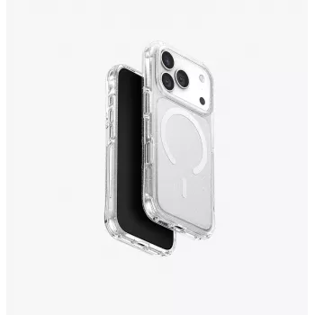UNIQ LifePro Xtreme MagClick laddningsskal för iPhone 17 Pro, transparent/glitter