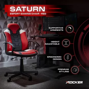 X Rocker Saturn 5120101 spelkontorsstol för tonåringar, upp till 100 kg, svart/röd