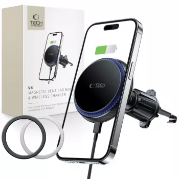 TECH-PROTECT MM15W-V4 magnetiskt MagSafe ventilationsfäste för bil trådlös laddare 15W svart