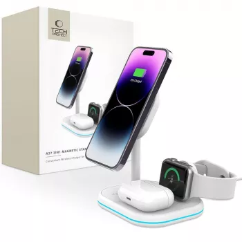 TECH-PROTECT QI15W-A27 3IN1 magnetisk MagSafe trådlös laddare vit
