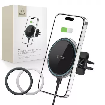 TECH-PROTECT A2 Magnetic MagSafe ventilationsfäste för bil med trådlös laddare 15W svart