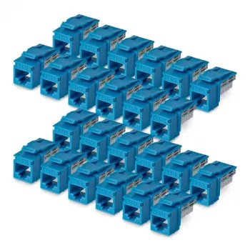 StarTech.com Cat6 Keystone Jack 24-pack, RJ45 Ethernet Keystone-koppling, UTP Cat6 vägguttag, 90 grader 110 Punch Down, blå