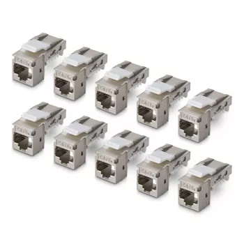 StarTech.com Shielded Cat6a Keystone Jack-modul 10-pack RJ45 Ethernet hona, STP, 90 graders vinkel, verktygsfri, silver, 10GBase-T