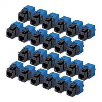 StarTech.com Cat6 Keystone Jack 24-pack – RJ45 Ethernet Keystone-koppling, UTP, 180 grader, verktygsfri, svart/blå, 10GBase-T