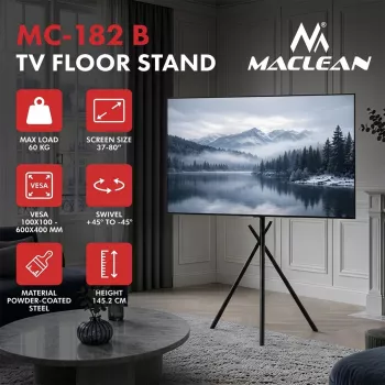 Maclean TV-stativ/golvställ 37-80 inch, VESA 600x400, 60 kg, MC-182 B
