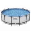Bestway 5612X Steel Frame ovanjordspool 427 x 122 cm (14 ft x 48 in) rund rampool med filterpump, stege, täcke, bottenduk och ChemConnect-doserare