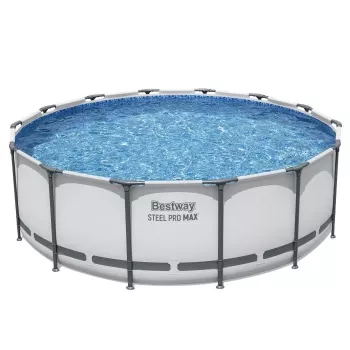 Bestway 5612X Steel Frame ovanjordspool 427 x 122 cm (14 ft x 48 in) rund rampool med filterpump, stege, täcke, bottenduk och ChemConnect-doserare
