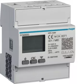 Hager ECM382D 3-fas energimätare Direkt 80A 4M M-Bus MID