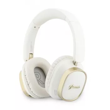 Guess Bluetooth ENC Rectangle Metal Script over-ear-hörlurar vita