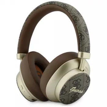 Guess GUE005457 Over-Ear Bluetooth-hörlurar med ENC, brun, Gold Script Metal Design
