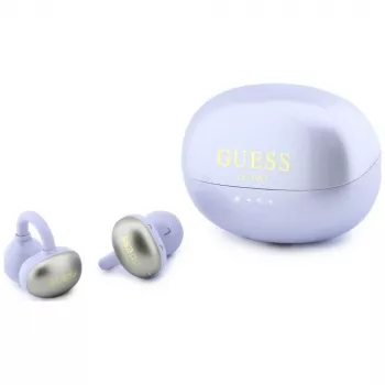 GUESS Open-Ear trådlösa hörlurar med metallic-finish och elpläterade delar, klassisk logotyp, lila