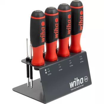 WIHA SoftFinish skruvmejsel med bithållare 1/4 inch (svart/röd, med spärrfunktion)