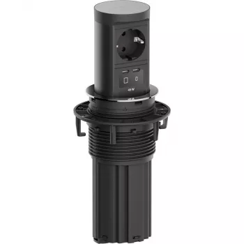 Bachmann ELEVATOR2 pop-up skrivbordsströmförsörjning med 1x Schuko-uttag och 1x USB-C 45W, rostfritt utseende, 2 m kabel