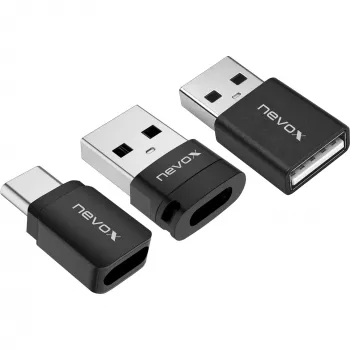 NEVOX Data Blocker (3-pack) – USB-A hane till hona, ren laddningsadapter, förhindrar juice jacking, svart