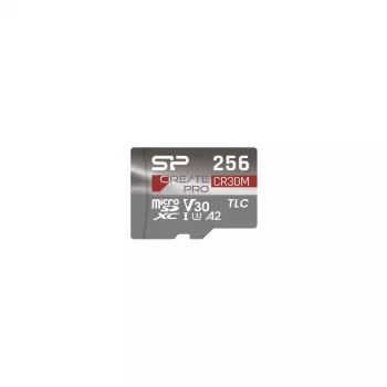 Silicon Power CreatePro CR30M 256 GB microSDXC-minneskort med SD-adapter, UHS-I U3, V30, A2, Class 10, upp till 170 MB/s läsning