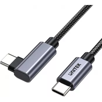 UNITEK USB-C vinklad 90°-kabel PD 100W 0.5m svart