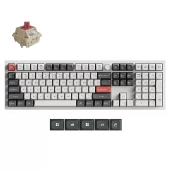 Keychron Q6U-P1 100% Full-Size mekaniskt gamingtangentbord, Gateron G Pro 3.0 Milk POM Red Switch, hot-swap, 8K polling rate, RGB, QMK/VIA, CNC-aluminiumchassi, Double-Shot PBT-tangentkåpor, USB-C sladdanslutet