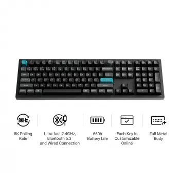 Keychron Q6U-P1 100% Full-Size mekaniskt gamingtangentbord, Gateron G Pro 3.0 Milk POM Red Switch, hot-swap, 8K polling rate, RGB, QMK/VIA, CNC-aluminiumchassi, Double-Shot PBT-tangentkåpor, USB-C sladdanslutet