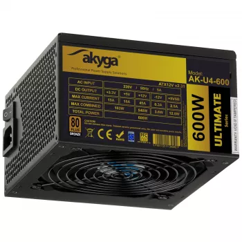 Akyga Ultimate AK-U4-600 ATX-nätaggregat 600 W, 80 PLUS Bronze, aktiv PFC, 120 mm fläkt