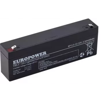 EUROPOWER EP 2.3-12 AGM-batteri 12V 2,3Ah 6-9 års designlivslängd