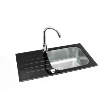 GLAM 20 Granitkomposit köksvask-set med svart blandarspak, enkelho, vändbar, 580x480 mm
