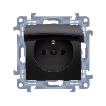 KONTAKT SIMON 10 1-modul uttag svart matt med lock IP44 fjäderplintar 16A 250V