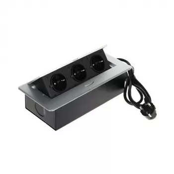 DELTA FPS-3S/CABLE möbelgrenuttag med 3 uttag, 1,5 m kabel, svart