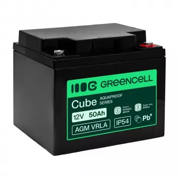 GREEN CELL AGM VRLA 12V 50Ah underhållsfritt batteri för UPS, 197x166x170mm