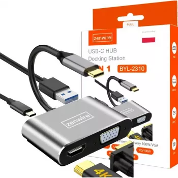 ZENWIRE USB-C multiportadapter hubb 4-i-1 HDMI 4K VGA USB-A Space Gray BYL-2310