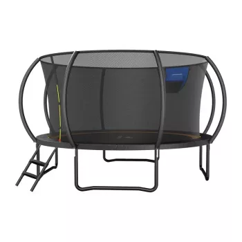 MERACH MR-2429B2 trampolin, 3,6 m (12 ft) med säkerhetsnät och stege, svart/blå