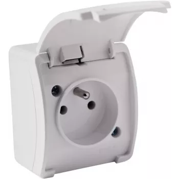 VIPLAST KOALA enkel utanpåliggande uttag med jord och lock, vit, IP44 161-01