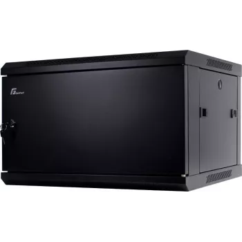 GETFORT 19 inch CALI 6U 600x450 väggkabinett med massiv ståldörr – svart (RAL 9004)