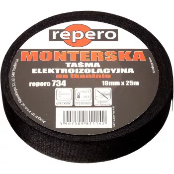 REPERO 734 tygtejp för elektrisk isolering, bomull, svart, 19 mm x 25 m