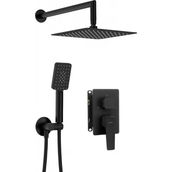 DEANTE infälld duschset med blandarbox, Omnires Y-serien, matt svart, regndusch Ø250 mm
