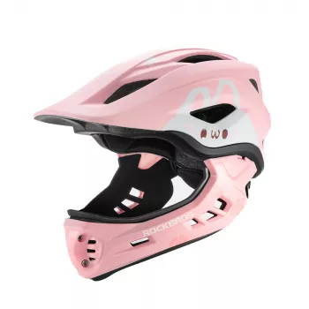 ROCKBROS TT-32002 Rabbit barnkonvertibelhjälm med avtagbart hakskydd, storlek M (54-58 cm), rosa