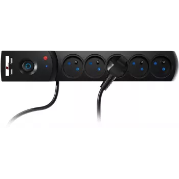 Getfort 5P 5 m svart USB-överspänningsskyddad grenuttag