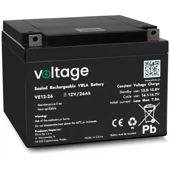 VOLTAGE AGM-batteri 12V 26Ah VE12-26 (6-9 års livslängd)