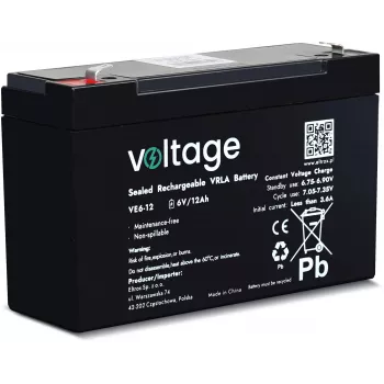 VOLTAGE AGM-batteri 6V 12Ah VE6-12 (6-9 års livslängd)