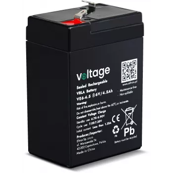 VOLTAGE AGM-batteri 6V 4,5Ah VE6-4.5 (6-9 års livslängd)