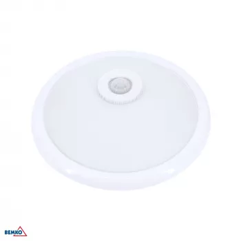 BEMKO TAZAN taklampa med PIR-sensor 2x40W E27 IP20 glas+stål+plast vit