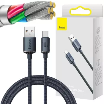 Baseus Crystal Shine USB-A till USB-C-kabel 1,2m 100W 6A QC 3.0 flätad nylon svart