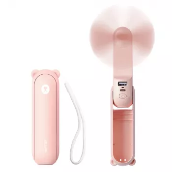 Jisulife Life8 handhållen fläkt portabel USB-fläkt med powerbank 2000 mAh och ficklampa – rosa