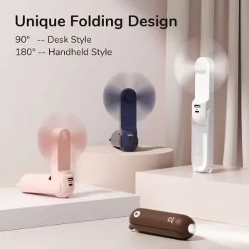 JISULIFE Handheld Fan 8 vit portabel USB-fläkt med powerbank 2000 mAh och ficklampa
