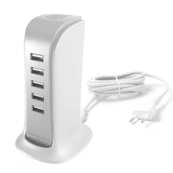 Dudao 5x USB-laddare med integrerad EU-nätkabel vit (A5EU)