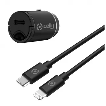 CELLY CCMINILIGHT – billaddare USB-C + USB-C till Lightning-kabel 20W [PRO POWER]