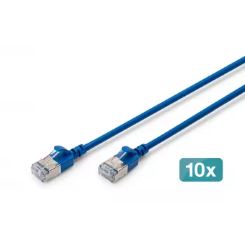 DIGITUS CAT 6A F-FTP Slim patchkabel, 0,3 m, blå, 10-pack, LSZH, 10 Gbps, RJ45