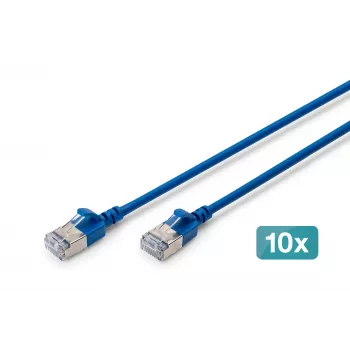 DIGITUS CAT 6A F-FTP Slim patchkabel, 0,5 m, blå, 10-pack