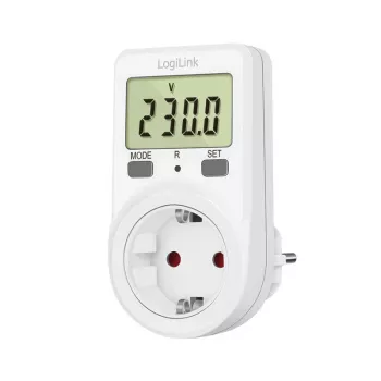 LogiLink energikostnadsmätare, 1,5 tums LCD-display, enkeltariff, Schuko-kontakt, vit